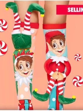 MADMIA Kids Novelty Elf Knee-High Socks - Festive Green & Red